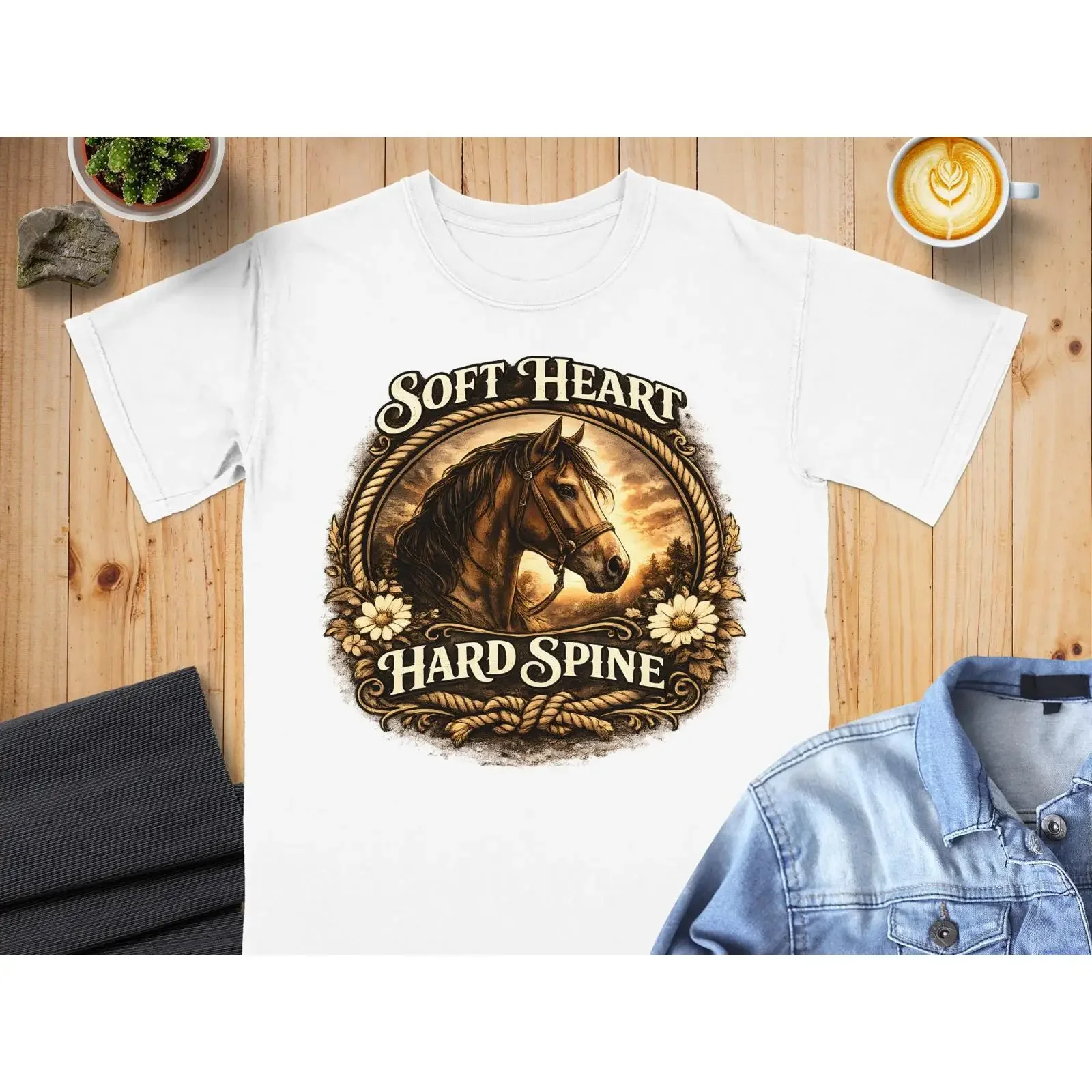 Soft Heart Hard Spine Horse T Shirt Western Equestrian Cowgirl Rustic Farm Top For Lover vintage Washed homme