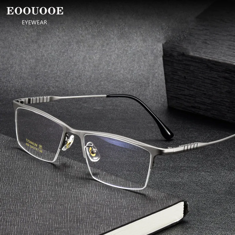 Pure Titanium Men Optical Glasses Half Eyewear Hyperopia Myopia Correct Vision Prescription Recipe Lentes Oculos Business Work