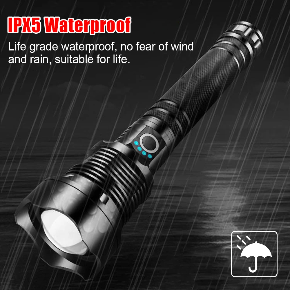 Tactical Powerful Flashlight P70 30W Camping Hand Lamp USB Rechargeable Lantern Zoom Long Shot Torch 2*26650 Battery Flash Light