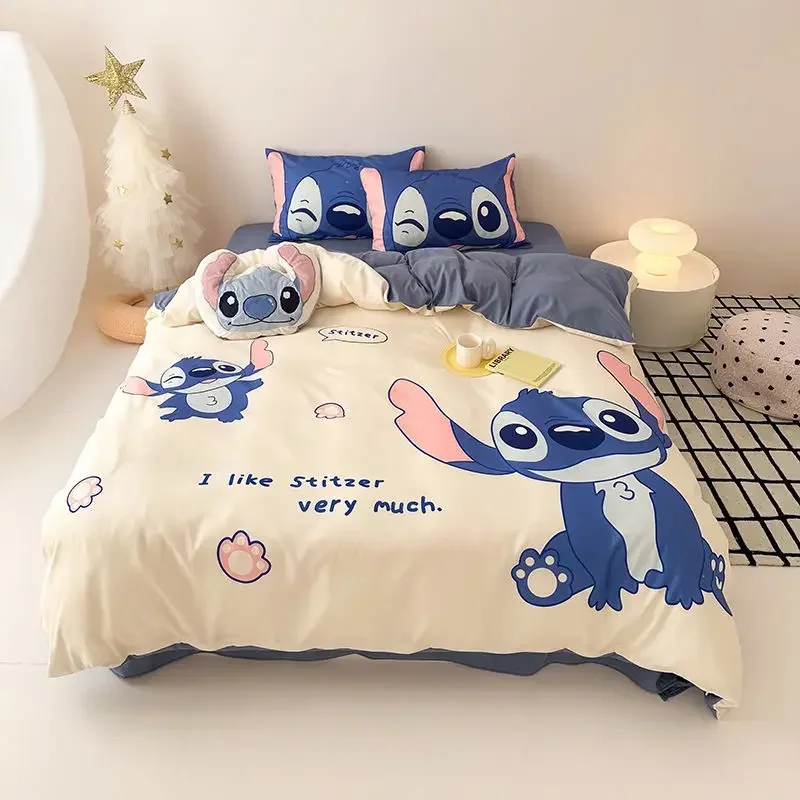 New Disney  Lotso Stitch Mickey Minnie Lotso Donald Duck Daisy cute creative cartoon print quilt cover bed sheet set of four