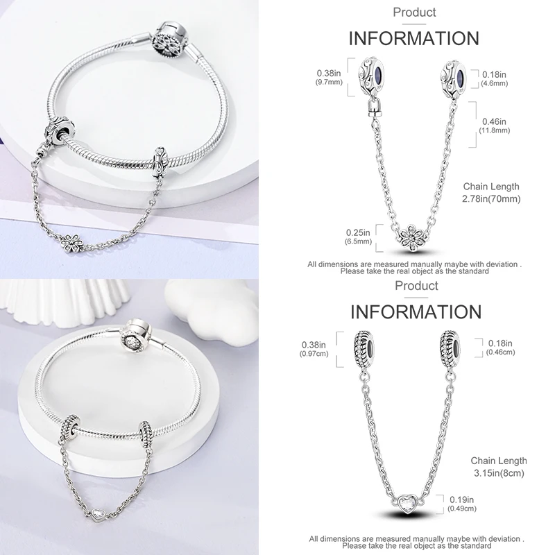 925 Sterling Silber Sicherheitskette Charm-Perlen Himmelskörper Mond Sonne Herz Marienkäfer Schleife DIY Armband Schmuck Geschenk für Frauen Mädchen – Detail 9