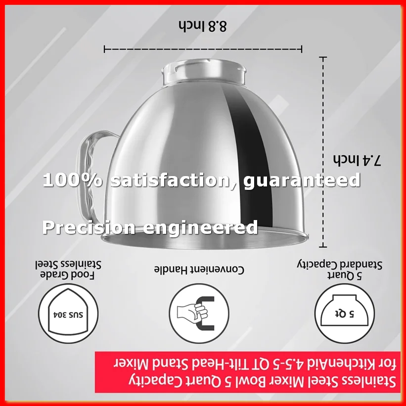 

Stainless Steel Bowl for Classic&Artisan Series 4.5-5 QT Tilt-Head Mixer, 5 Quart 304 Stainless Steel Bowl-A22U