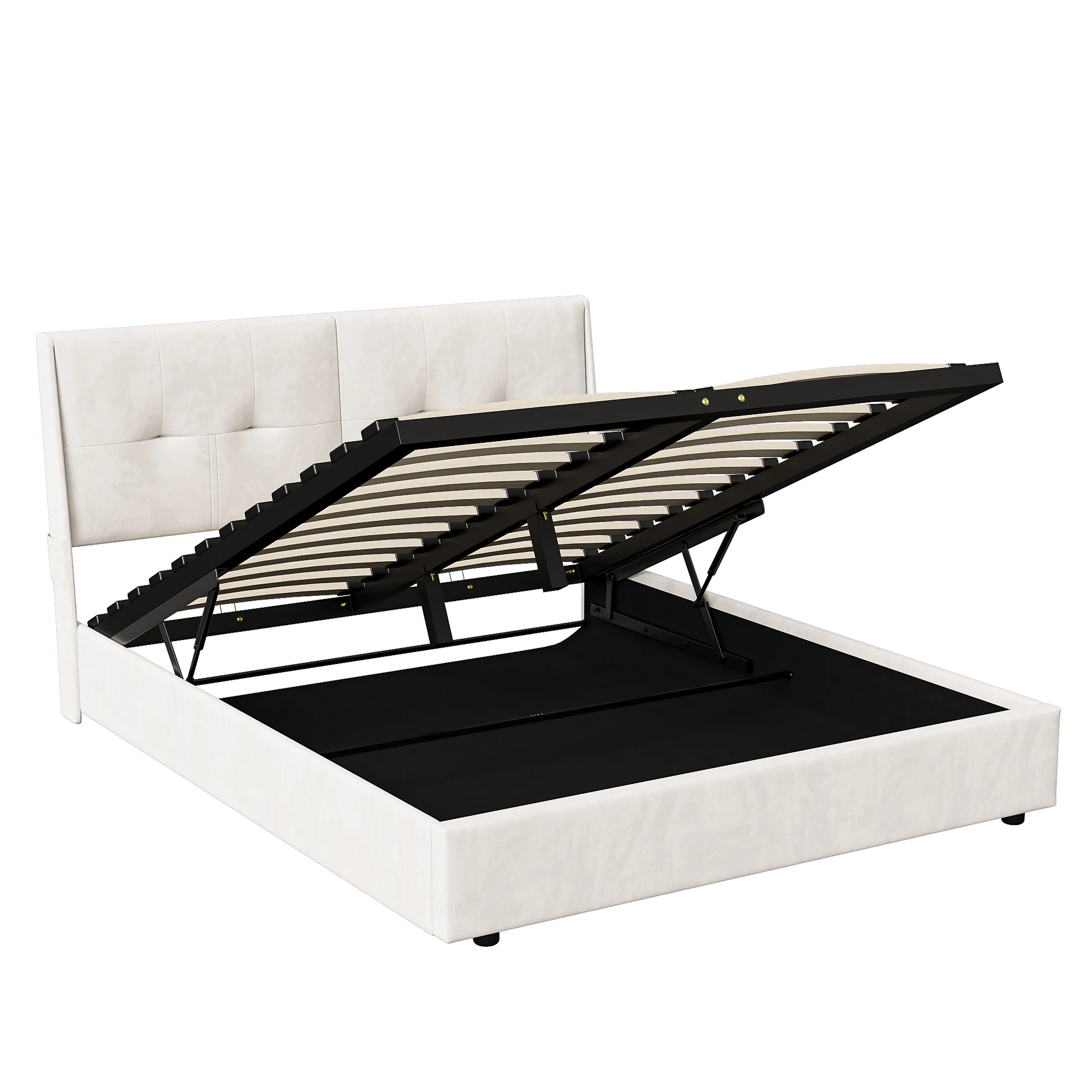 Anajqaqia 140×200/160×200 cm gestoffeerd tweepersoonsbed, hydraulisch opbergbed, met LED-lichtstrip en rugleuninghoofdeinde, fluweel - afbeelding 2