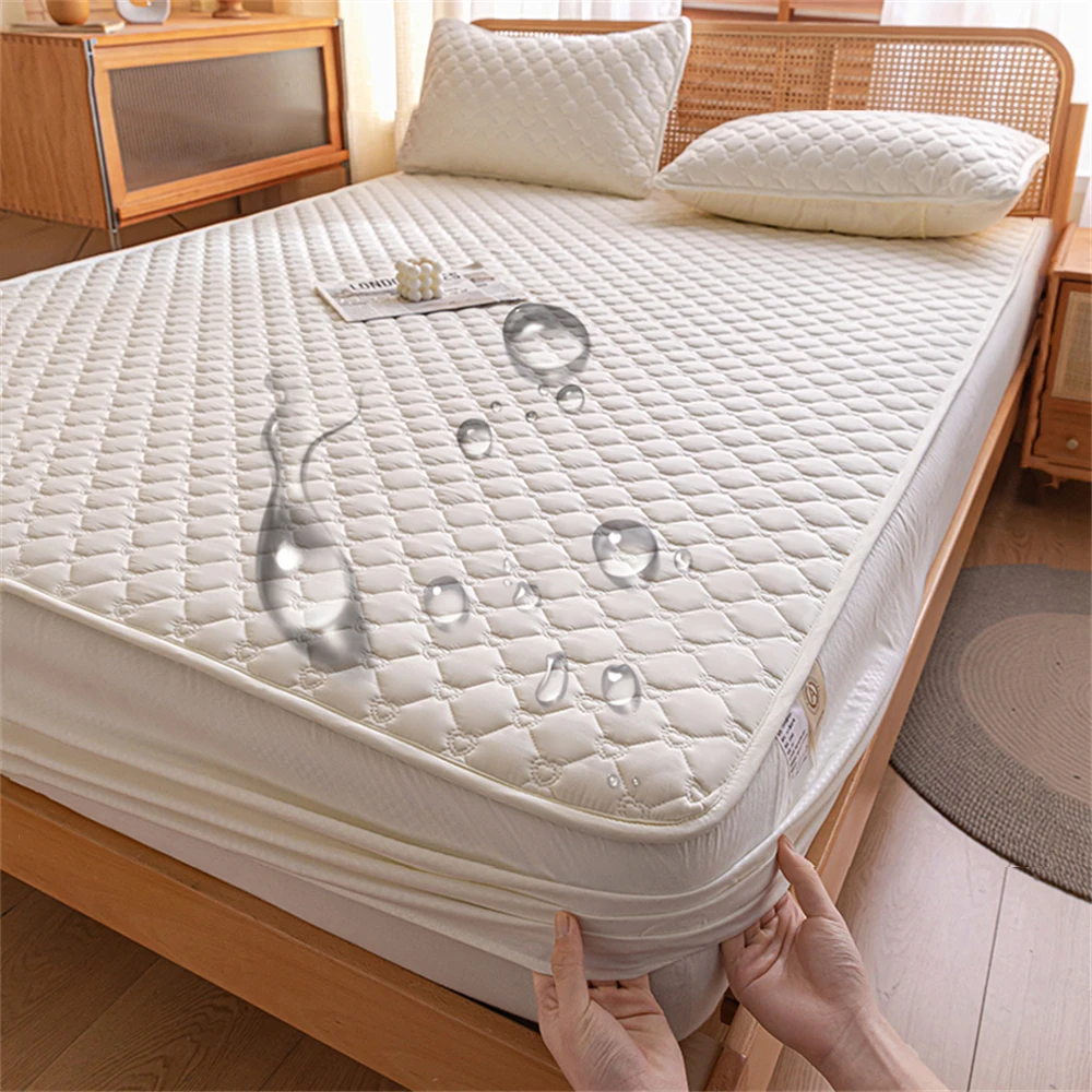 Waterproof Throw Mattress Cover Bed Fitted Sheet with Elastic Band Quilted Protector Pad Bedspread Single/Double/King/Queen Size