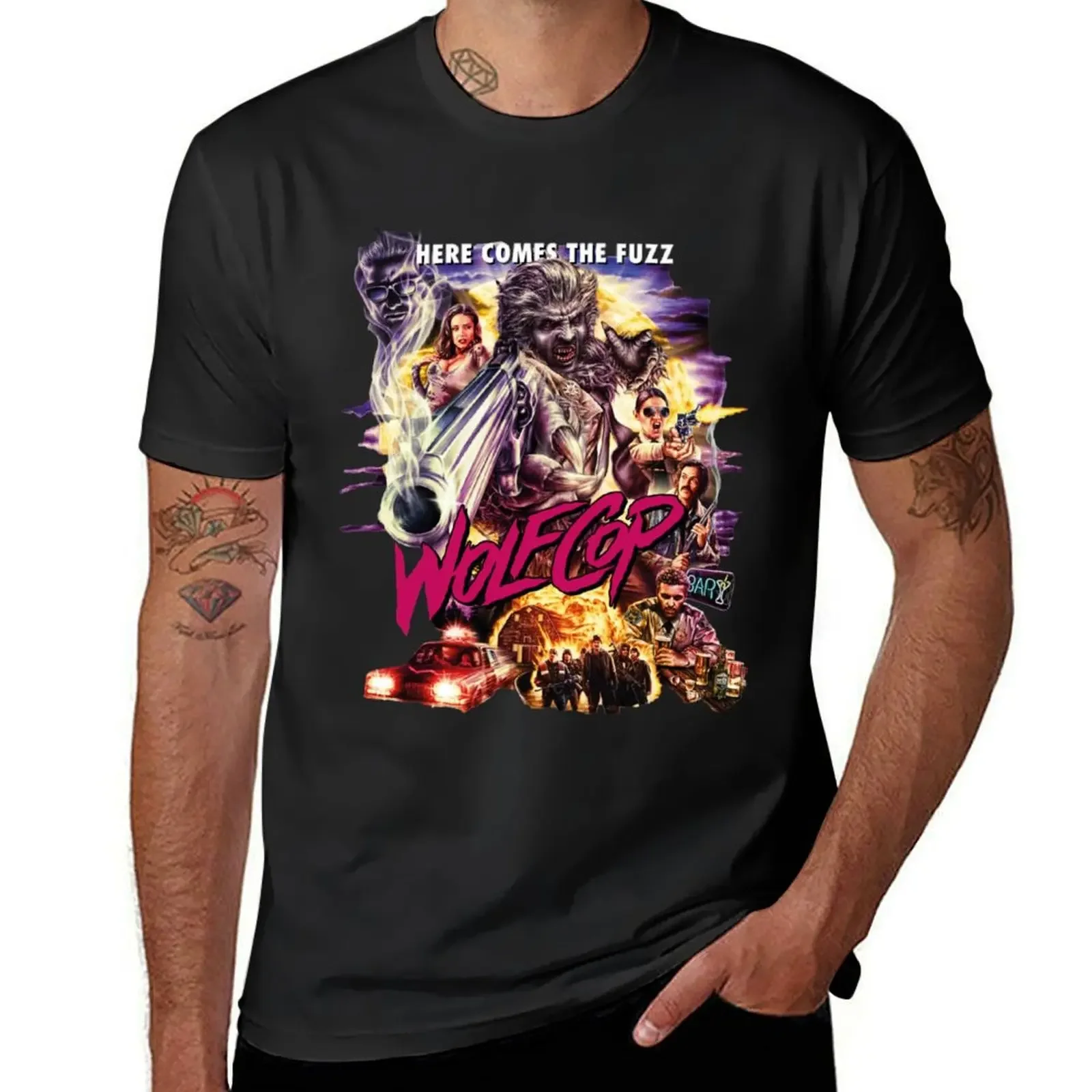 

Wolfcop-Here comes the fuzz T-Shirt anime figures graphics Men's t shirts