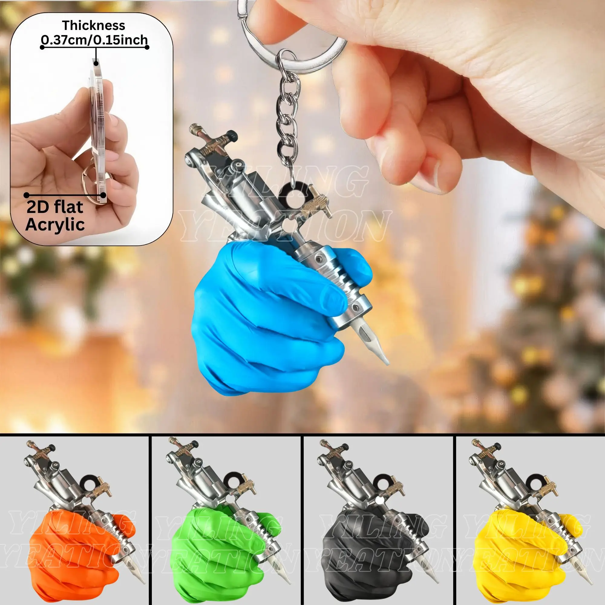 2D Tattoo Artist Acrylic Keychain for Decorating Backpacks Car Keys Holiday Creative Pendant Gift For Friends Party Giveaway