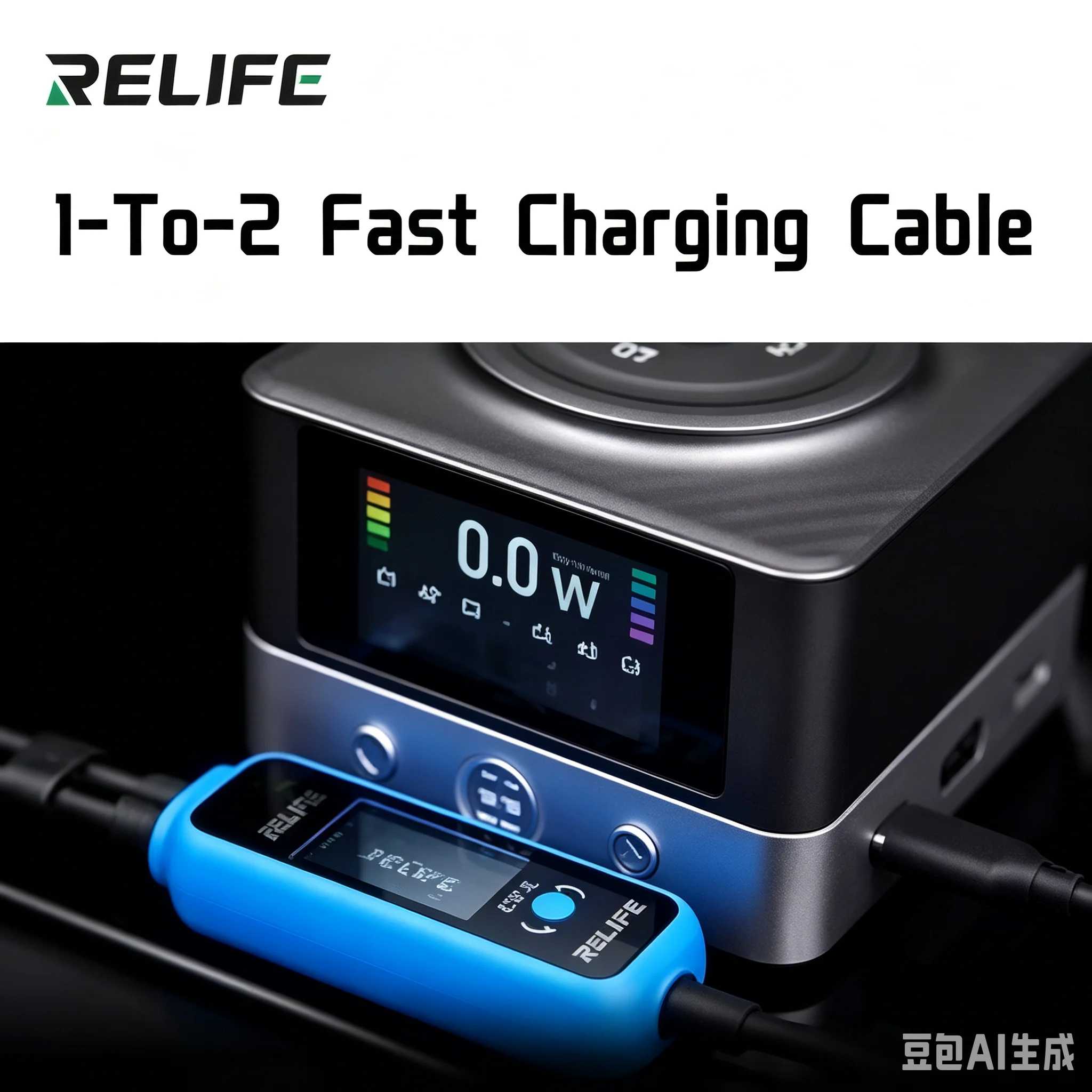 RELIFE XA7 Digital Display Dual-Port Fast Charging Cable 100W Compatible with IP, Android, and Type-C