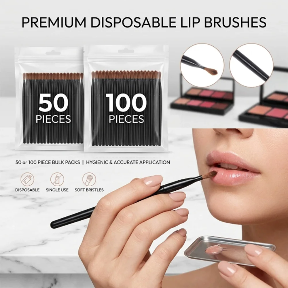 Juego de pinceles desechables para labios, varitas aplicadoras de brillo, pinceles de maquillaje, herramienta cosmética de belleza profesional, 50/100 Uds.