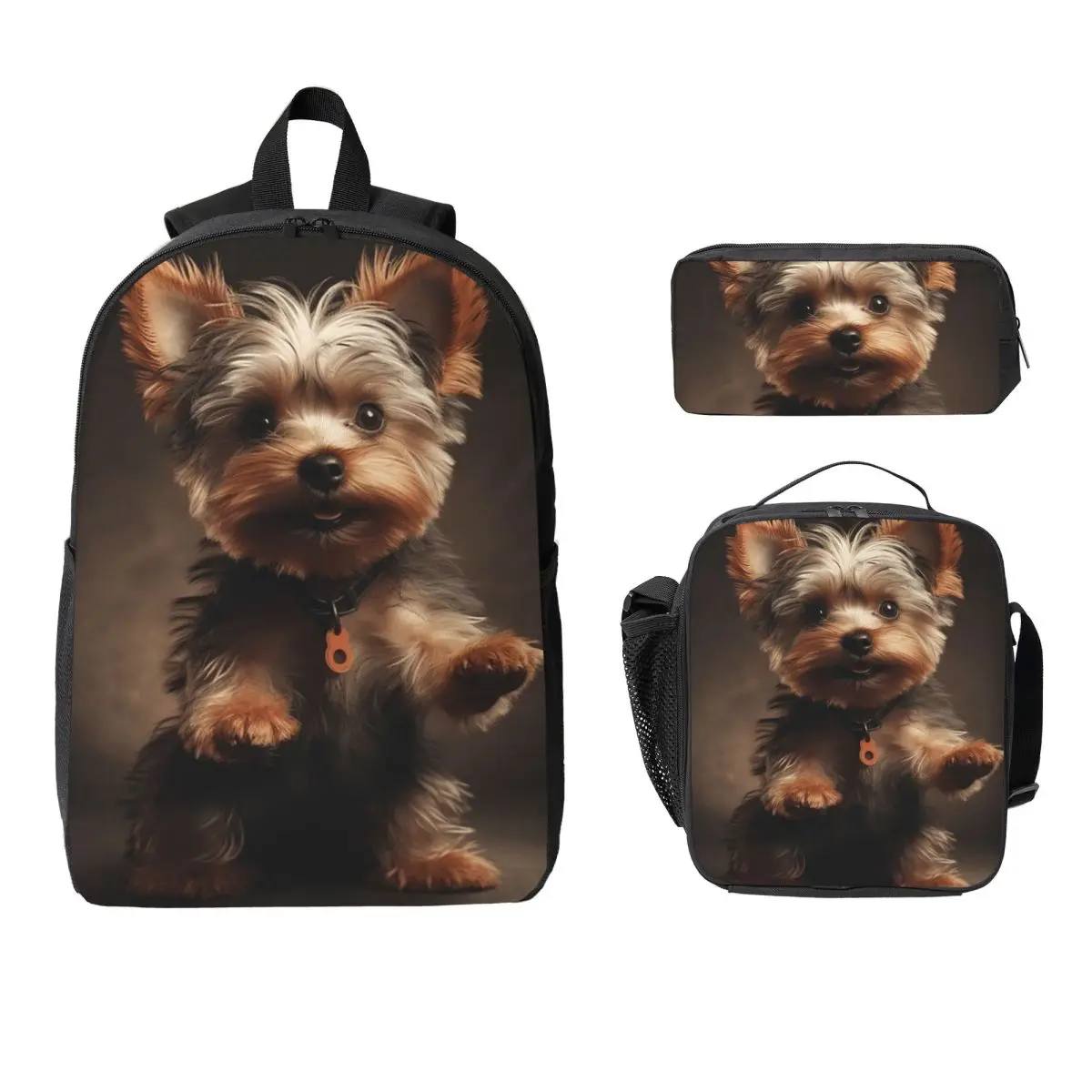 Yorkshire Terrier Dog Being Cute Backpack Boys Girls BookBag School Bag Laptop Shoulder Bags 3ps Insulated Lunch Bag Pencil Case