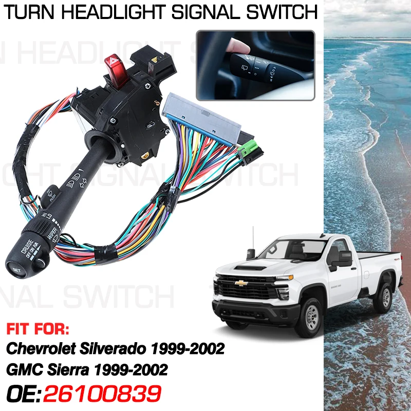 

For Chevrolet Silverado GMC Sierra 1500 1500 HD 2500 3500 1999-2002 Car Headlight Steering Column Switch Parts 26100839 CBS-1038