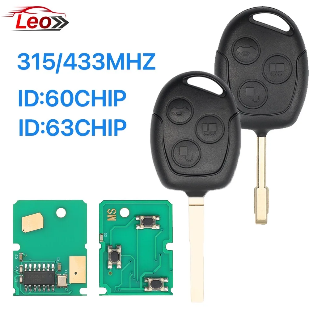 Leo ID:63/60CHIP for Ford Mondeo Fox Fusion Fiesta Galaxy Transit three-button straight handle key 315/433MHZ .