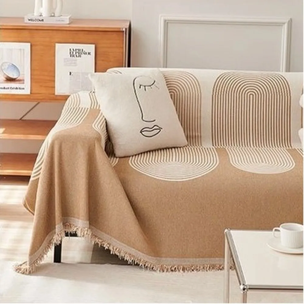 Full Seasons Chenille Sofa Cover Anti-slip Universal Chenille Sofa Towel Modern Geometric Double Sided Sofa Cover Cushion Home