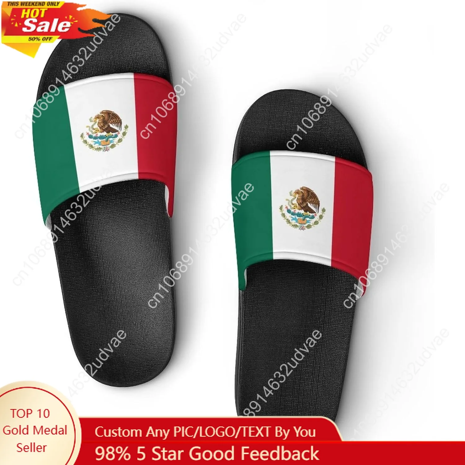 

Mexico Flag Mexican Sandal Mens Womens Slide Soft Sole House Shoes Flat Open Toe Sandals