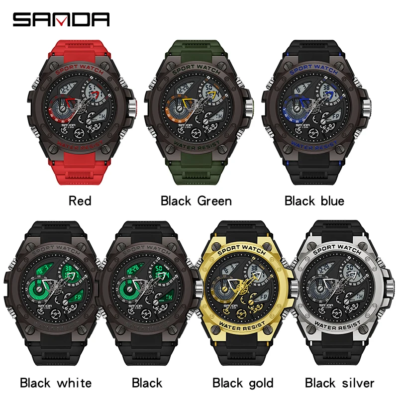 SANDA 9020 2023 متعددة الوظائف موضة الاتجاه في الهواء الطلق مضيئة المنبه المياه برهان صدمات ساعات رجالية Relogio Masculino