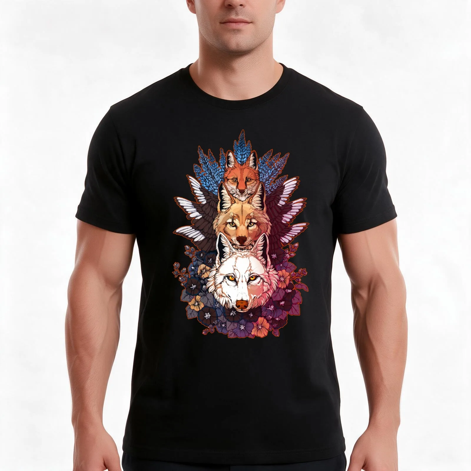 Heraldry Canidae T-Shirt, Summer Casual Cotton Tee, Oversized Streetwear Tops, Vintage Graphic Print, Loose Fit Short Sleeve