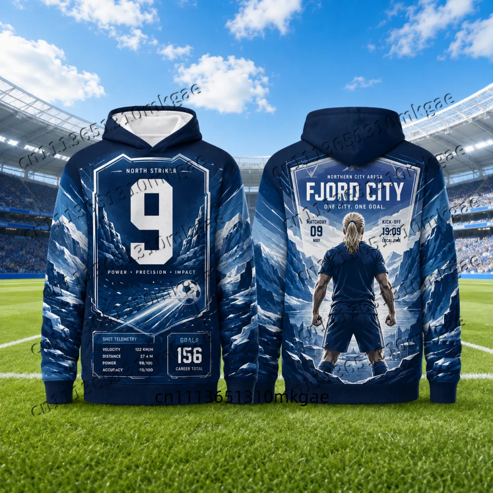 Fashion Football Game Stats Card Hoodie Men Long Sleeve Pullover Sweatshirt Soccer Player Graphic Hooded Tops Kids Sports Fans