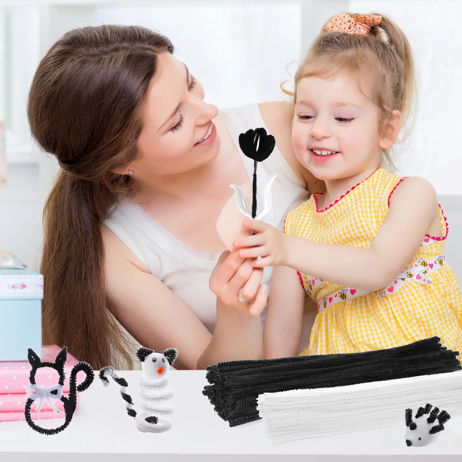 200Pcs Bendable Sticks Wire DIY Craft Materials for Children Black White Educational Creative Play Decor Folding Sticks Toy