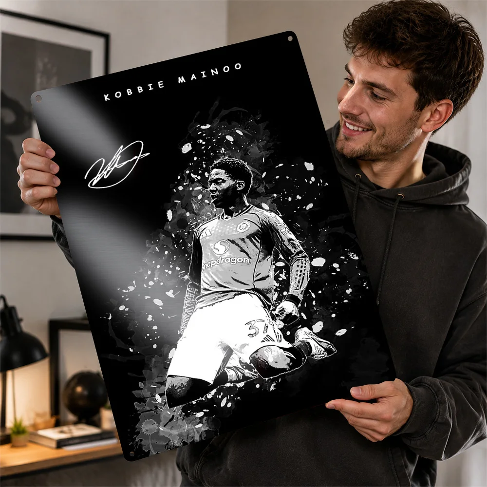 Kobbie Mainoo Soccer Player Portrait Aluminum Poster Customized Metal Sign Bold Matchday Hero Wall Art Perfect For Sports Bars