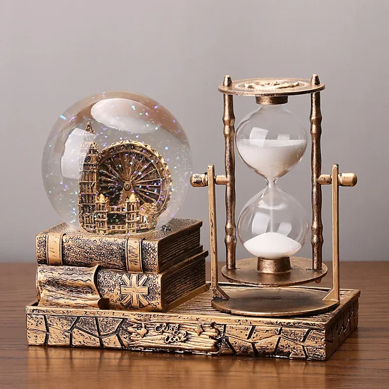 Creative tower luminous crystal ball, student chronograph hourglass, birthday gift for classmates, resin gift, desktop ornament