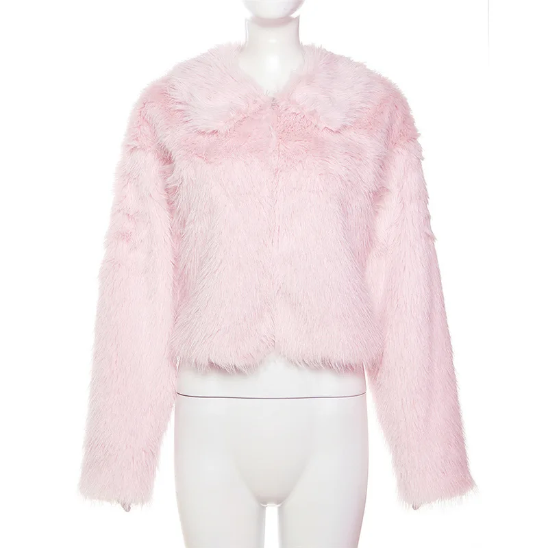 

2023 Autumn Winter New Women's Clothing Solid Color Sweet Plush Cardigan With Loose Collar And Versatile Warm Jacket For Women