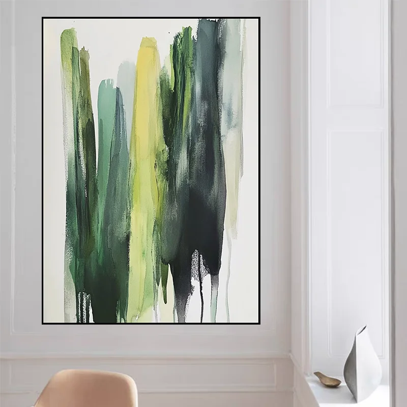 

100% Pure Hand Drawn Green Abstract Oil Painting On Canvas High-End Home Decoration Living Room Bedroom Wall Art Hanging Image