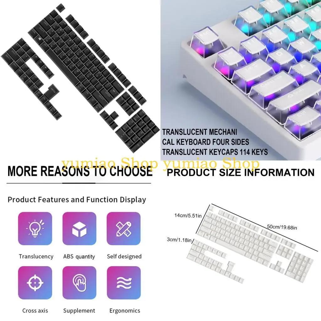 587B Korean Translucent Keycaps Set OEM Profile, Full 104 Keys Backlight Keycaps for Mechanical Keyboards
