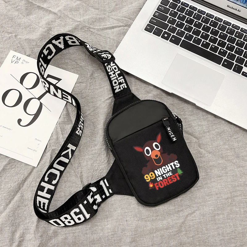 숲속의 99 밤 가방 남성용 여성용 경량 미니 전화 가방 패션 만화 애니메이션 인쇄 가슴 가방 생일 선물