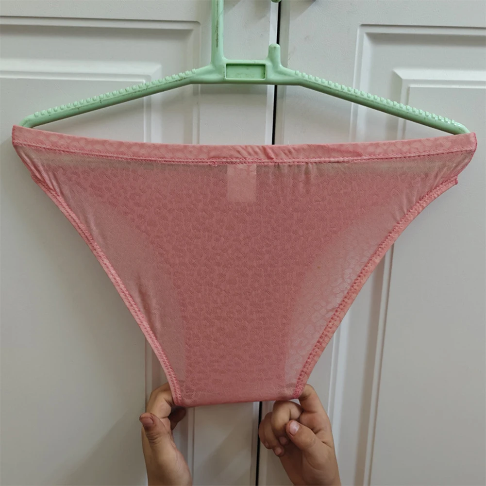 

No Pouch Men Low Waist Jacquard Transparent Ice Silk Underwear Briefs Breathable Male Sports Daily Underpants