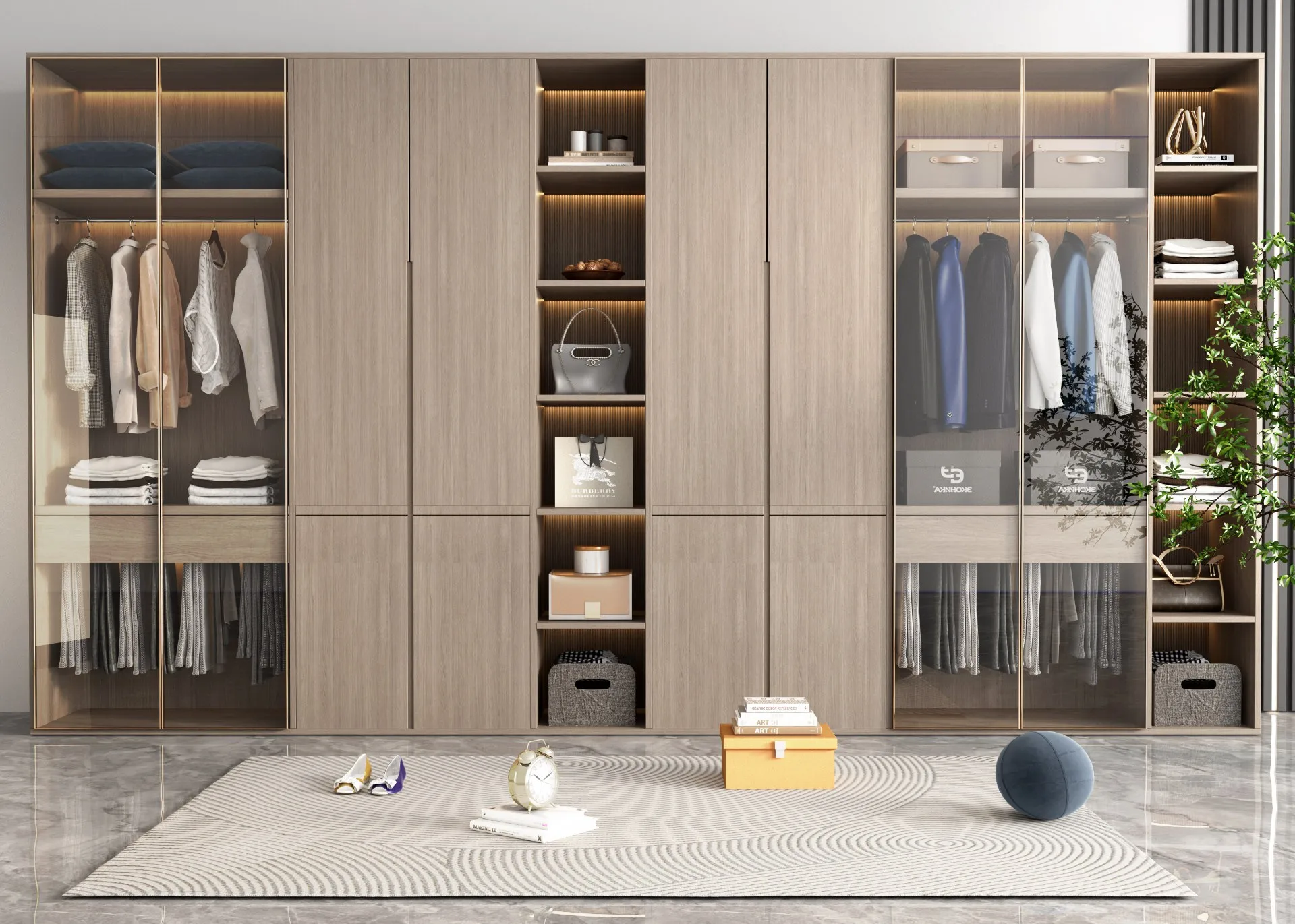 Custom Made Modern Design Bedroom Wardrobe Living Room Cloakroom with Adjustable Shelves & Free Closet Design