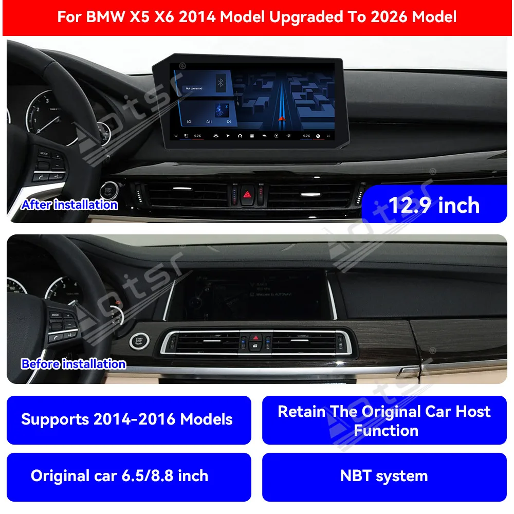 12.9 inch Android 14 Car Radio Ultra-thin Screen For BMW X5 X6 2014-2016 Multimedia DVD Player Stereo Carplay GPS Navi Host