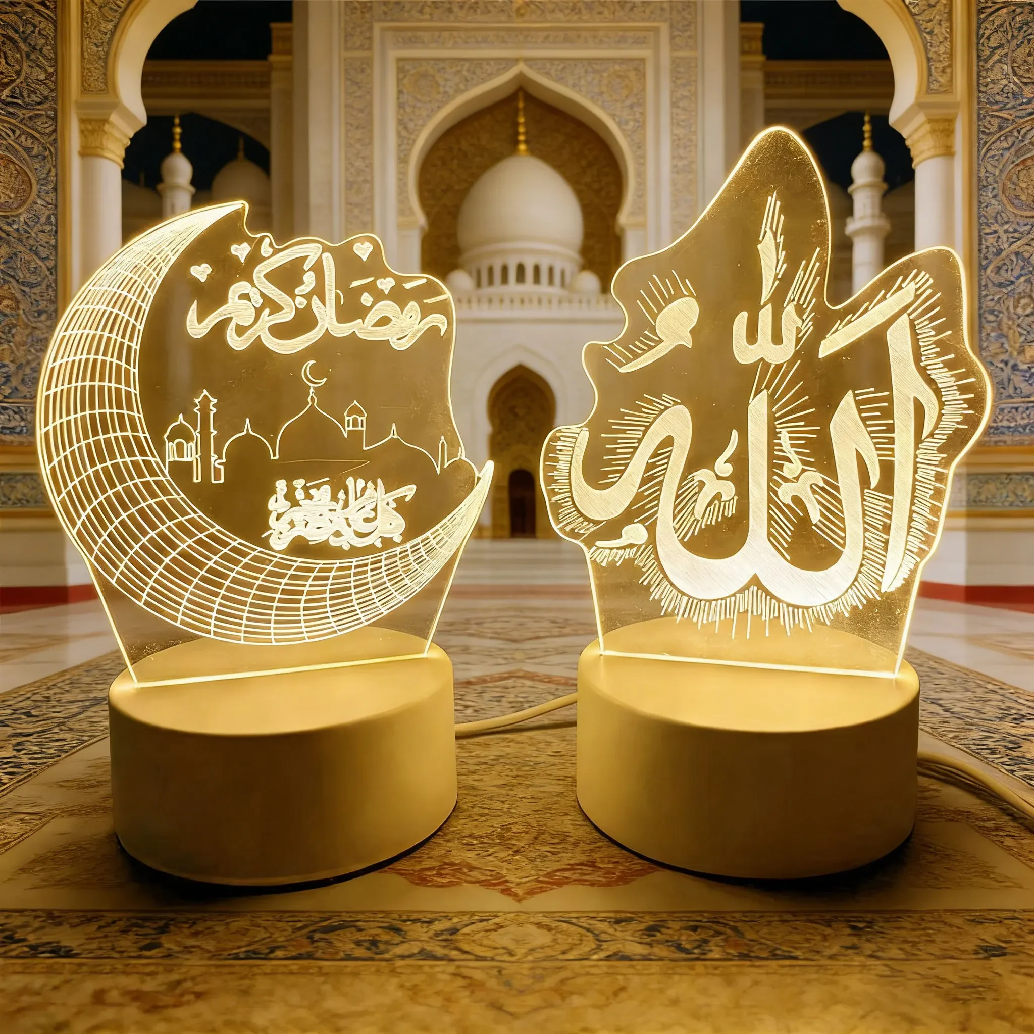 

Декор для спальни, товары для мусульманского праздника Рамадан, USB-светильник, украшения для праздника Ид Мубарак, неоновая лампа, 3D акриловый светодиодный ночник
