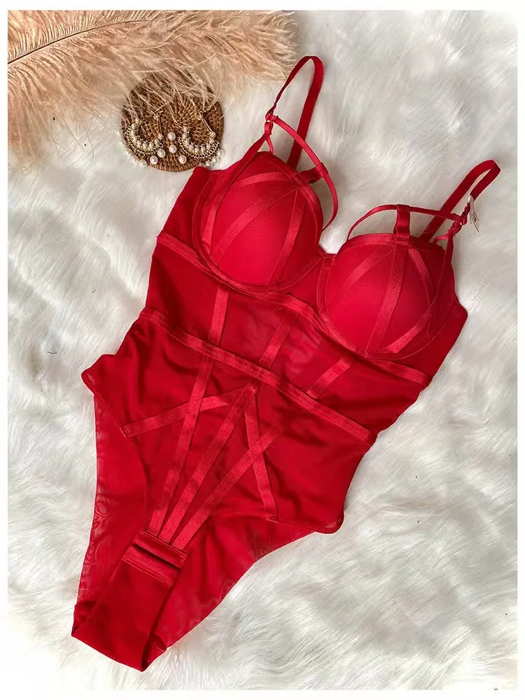 Body de corsé sexy ajustado para mujer, sin mangas, de gasa, con entrepierna abierta, mono corto, lencería de moda, camisola, romper liso
