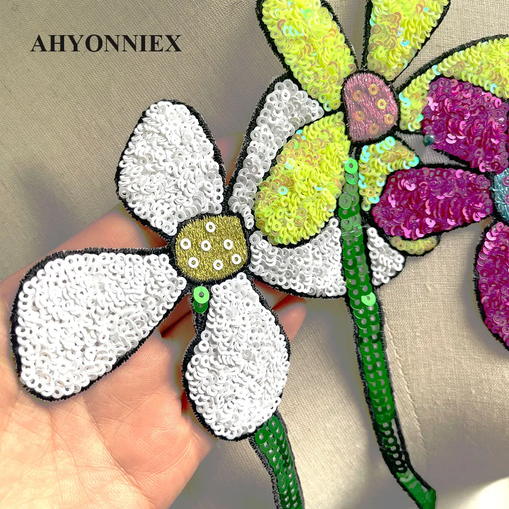 1 Piece Flower Patch Sequins Parch For Clothing Clothes Sticker Appliques Iron On Patches