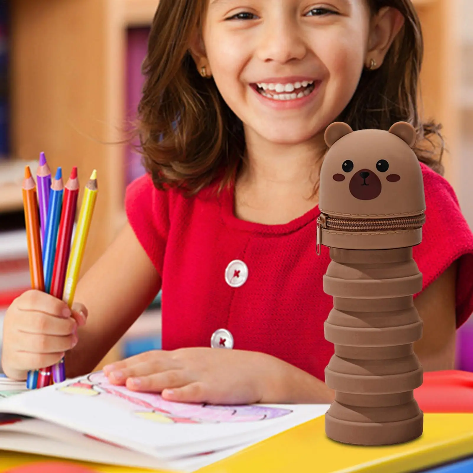 데스크 주최자 펜 홀더 텔레스코픽 연필 가방 펜 홀더 홈 기숙사 학교 교실을위한 개폐식 실리콘 스토리지 주최자