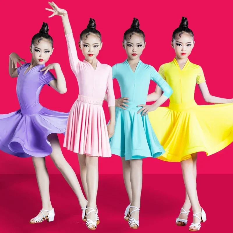 

2025 Summer New Children Latin Dance Dress Professional Competition Performance Costumes Latin Dance Skirt Top Suit 2pcs