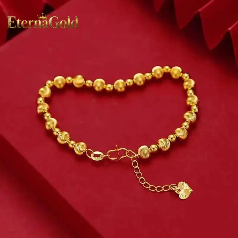 

Роскошный браслет EternaGold из чистого золота 24K 9999 пробы с матовыми бусинами «Кошачий глаз» для женщин