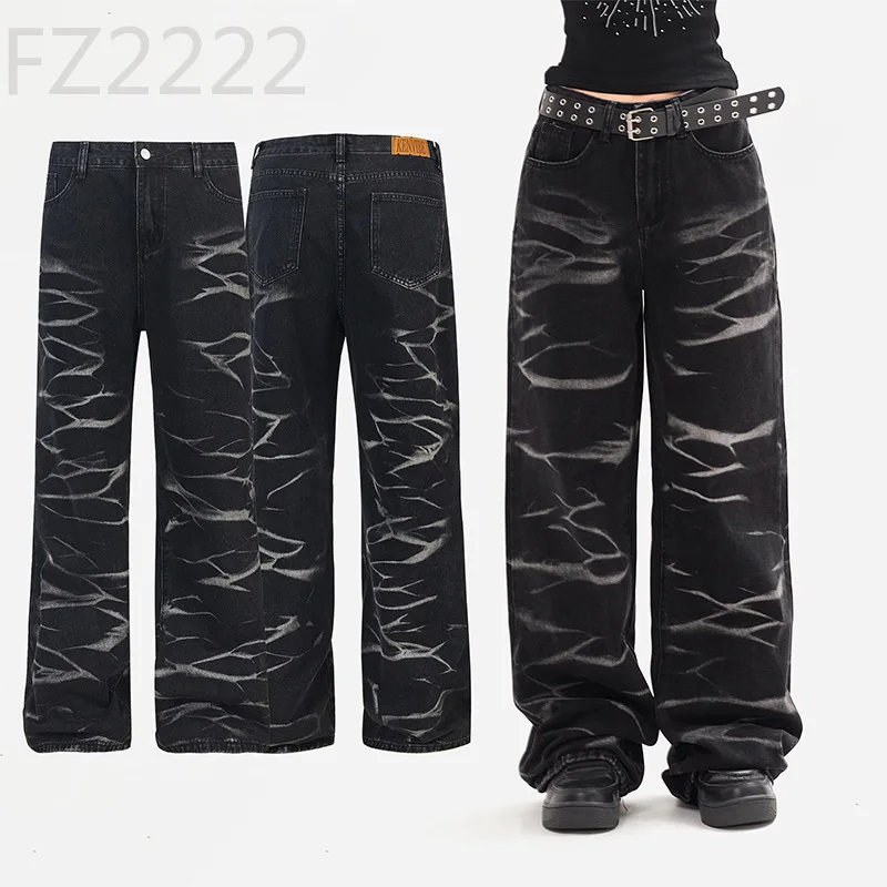 

Retro corrugated jeans summer new high street niche design sense loose casual