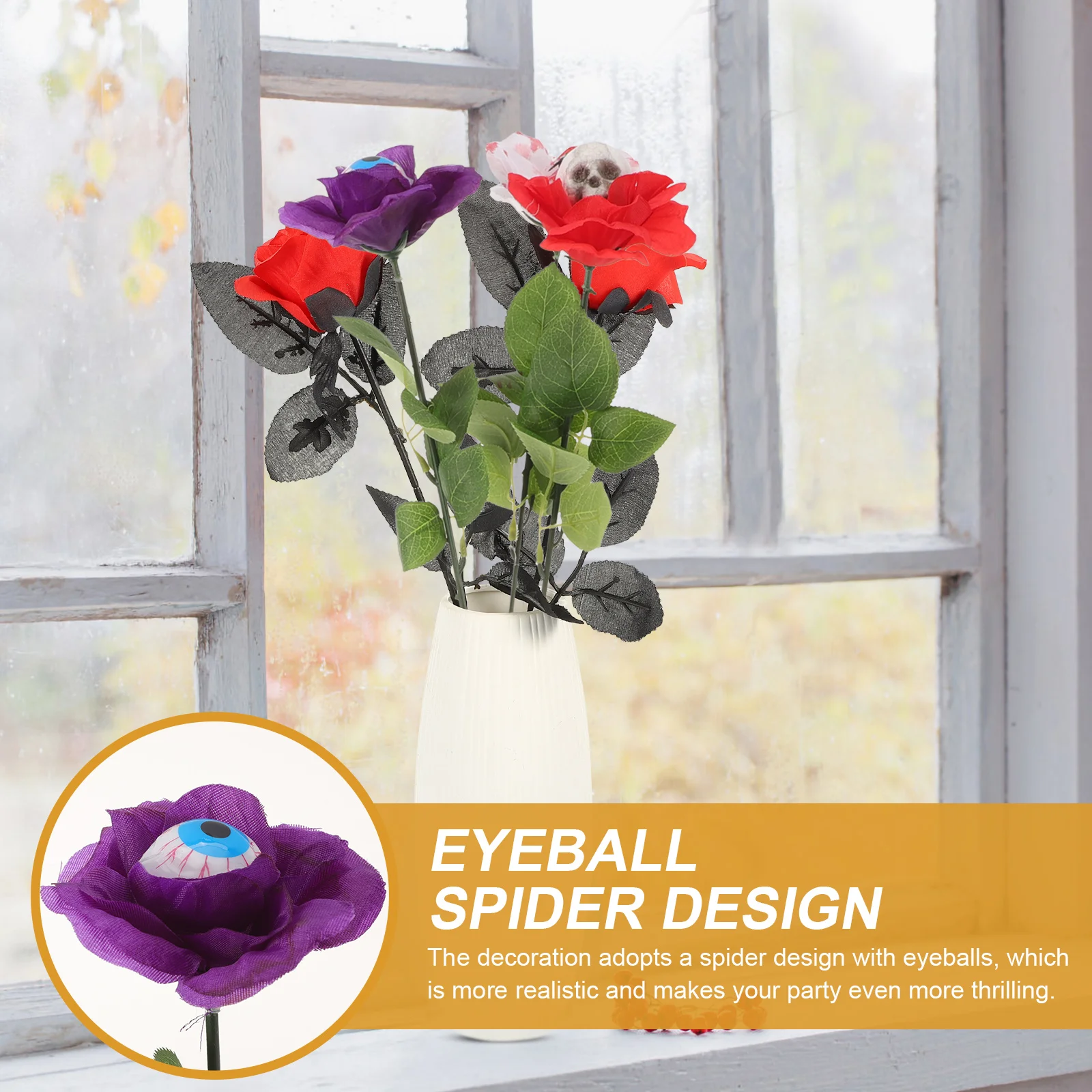 

3 Pcs Eyeball Spider Halloween Decor Flowers Artificial Party Props Home Bedroom Office Yard Fake Flower