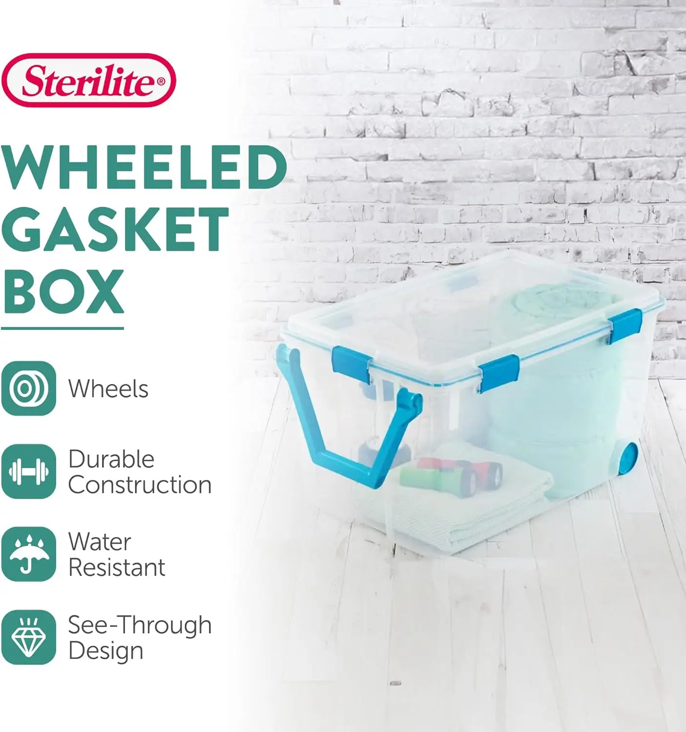 Wheeled Gasket Box Stackable Storage Bin with Latch Lid, 120 Qt (3 Pack)