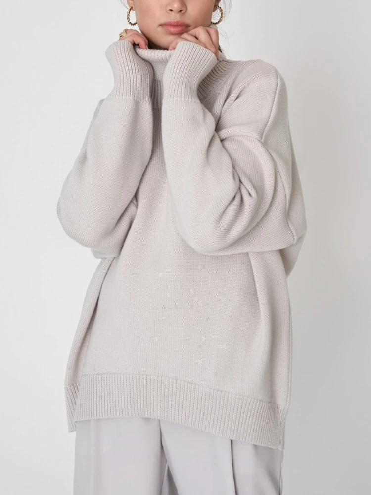 Bornladies Damen Rollkragenpullover CHIC Herbst Winter Dicker Warmer Pullover Übergroßer Lässiger Loser Strickpullover Damenpullover – Detail 17