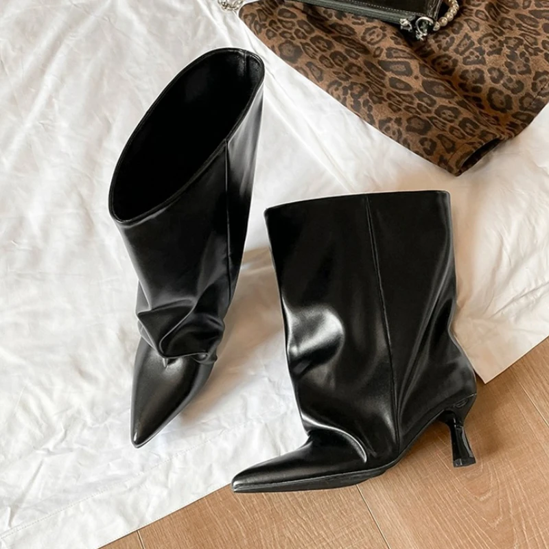 Autumn Winter Pointed Toe Women Thin Heel Ankle Boots Street Style Slip On Party Short Botas Mujer