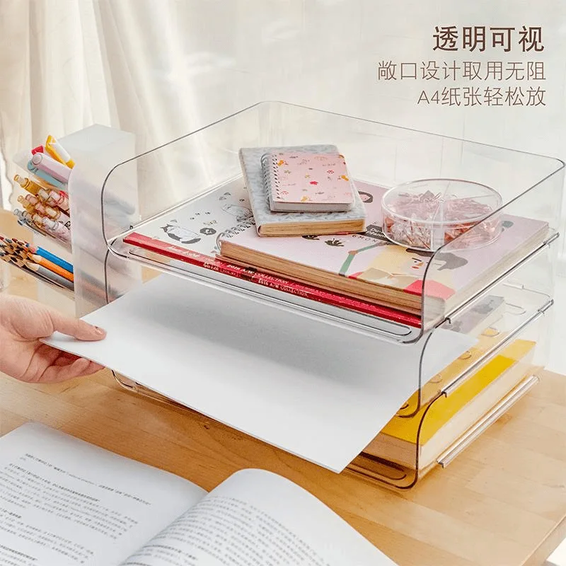 Transparent Desktop Storage Rack stackable A4 Paper Books File Box Fit Archives Arrangement Home Office Desktop Storage Supplies