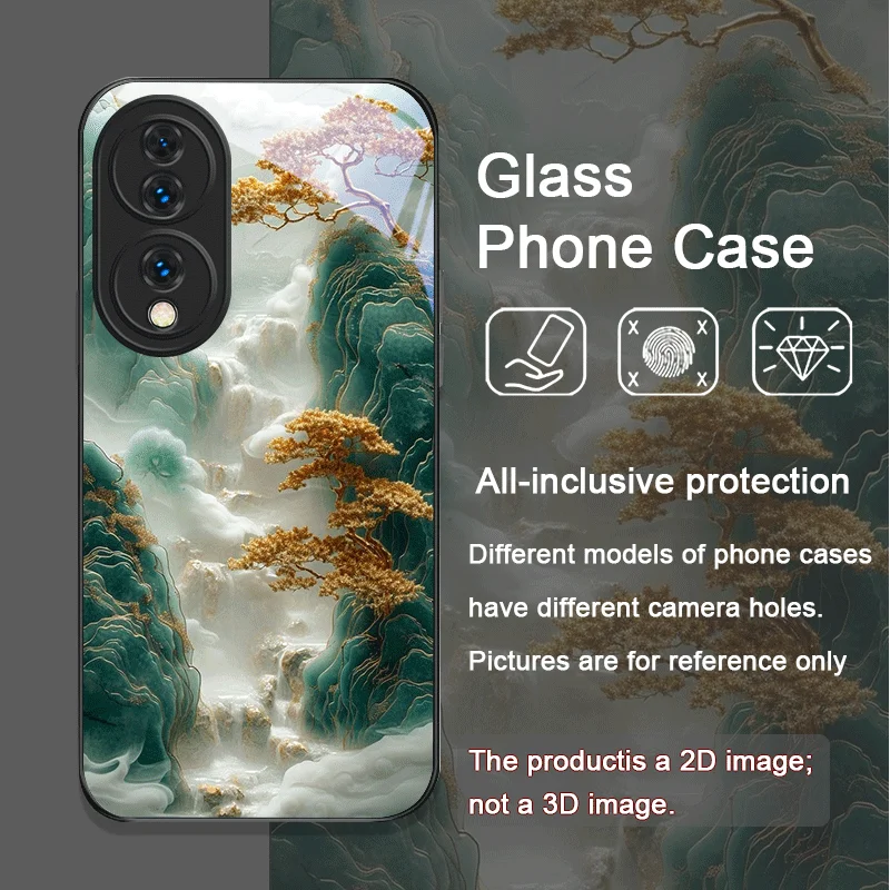 Art Mountain Landscape Painting Tempered Glass Phone Case for Huawei Honor 200 Lite 100 90 Pro 70 80 Magic 7 6 PRO X8 X9 Cover