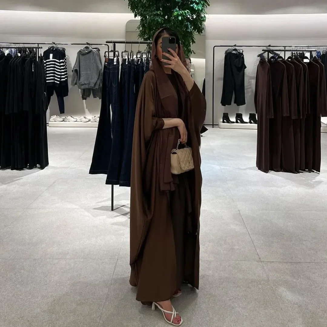 

Eid Muslim Abayas for Women Satin Long Dress Turkey Kaftan Ramadan Kebaya Islam Clothing Dubai Kimono Open Abaya Caftan Djellaba