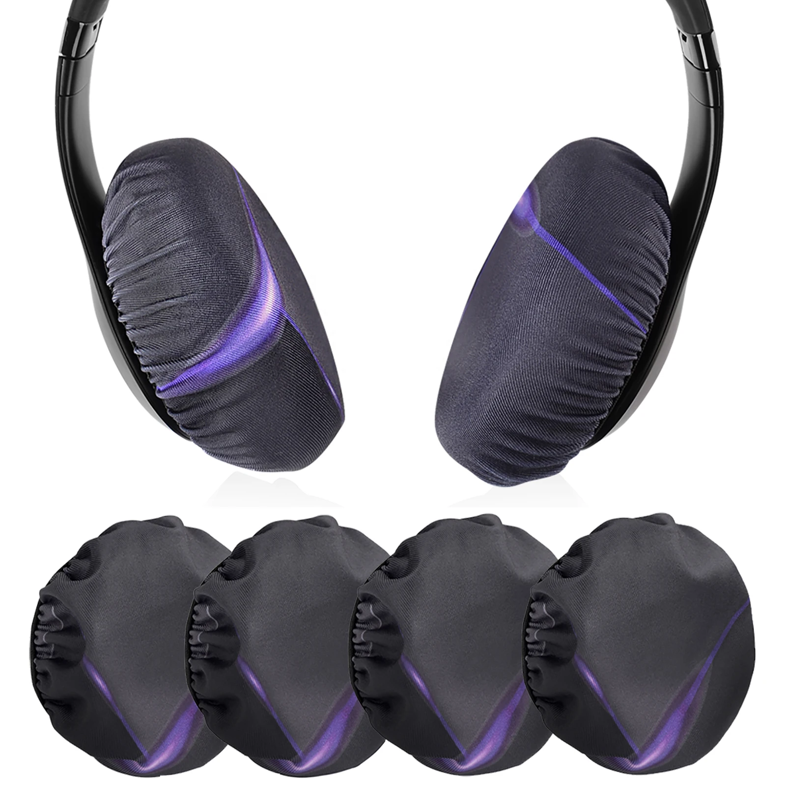 Geekria 2 Pairs Flex Fabric Headphones Ear Covers, Washable & Stretchable Sanitary Earcup Protectors for Over-Ear Headset Ear