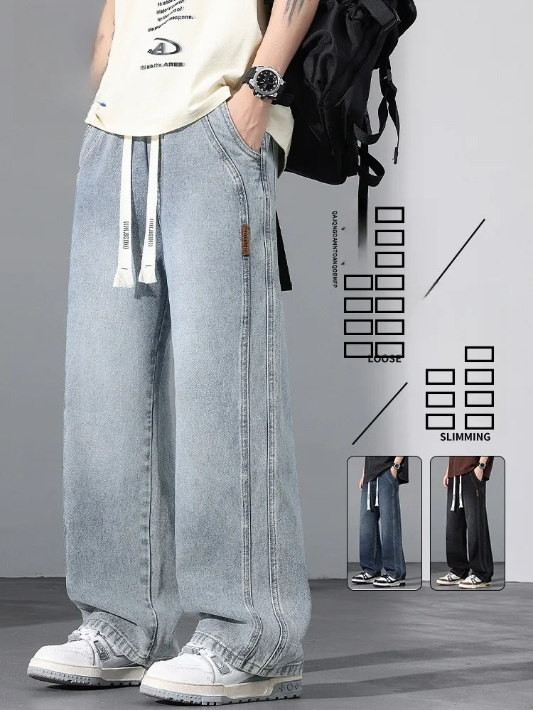 صحيح نسج الصيف رقيقة الجينز الرجال فضفاض مستقيم عادية الأمريكية الرجعية تنوعا السراويل الطويلة الشباب العصرية تنفس القطن P... #1