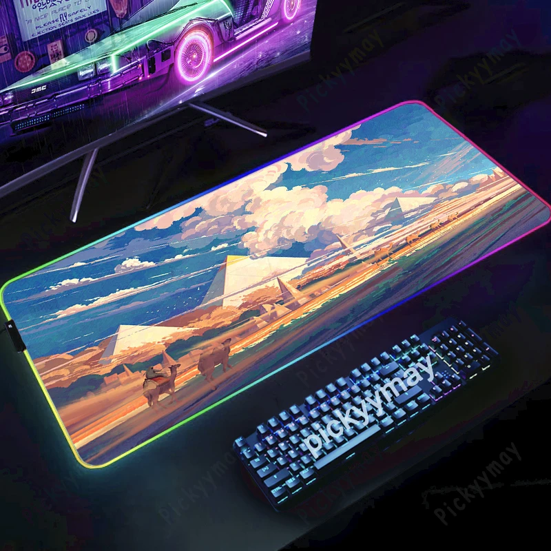 Imagem -02 - Led Luminous Gaming Mousepad Desk Mat Gamer Mousepad Céu Nuvem Paisagem Rgb Grande Backlight 900x 400 mm