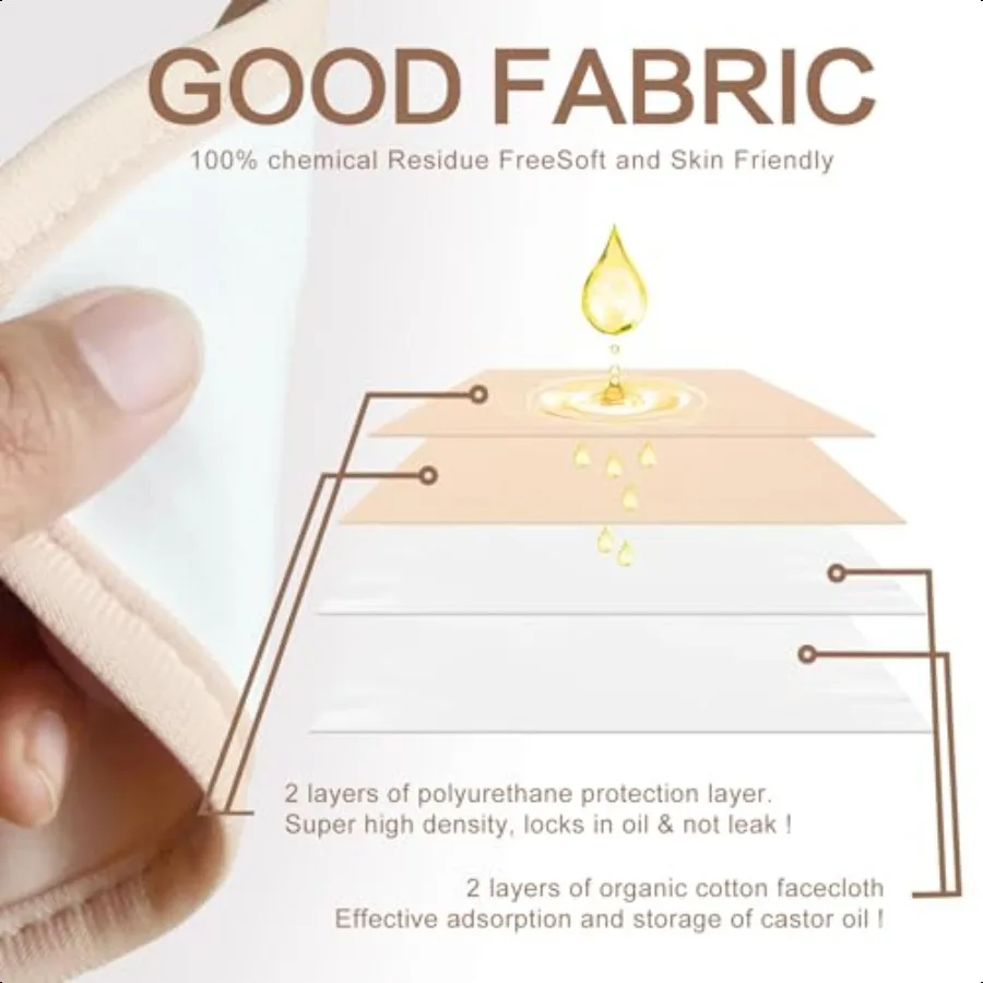 4 Pcs Castor Oil Pack Wrap Organic Cotton for Liver Detox Stoh Belly Neck Breast Entire Body Reusable Pads Kit for Hot Cold Com