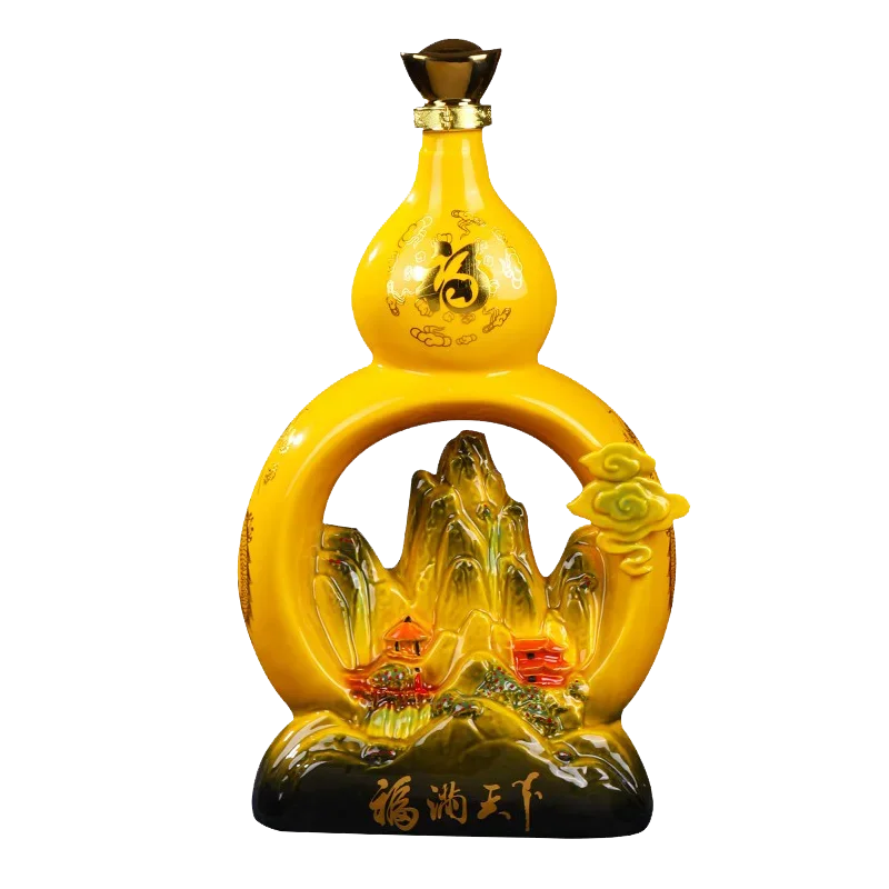 

Ceramic gourd bottle 5 kg packed with Fu Manchu world decoration with gift box 5 kg packed with sealed empty wine jar.