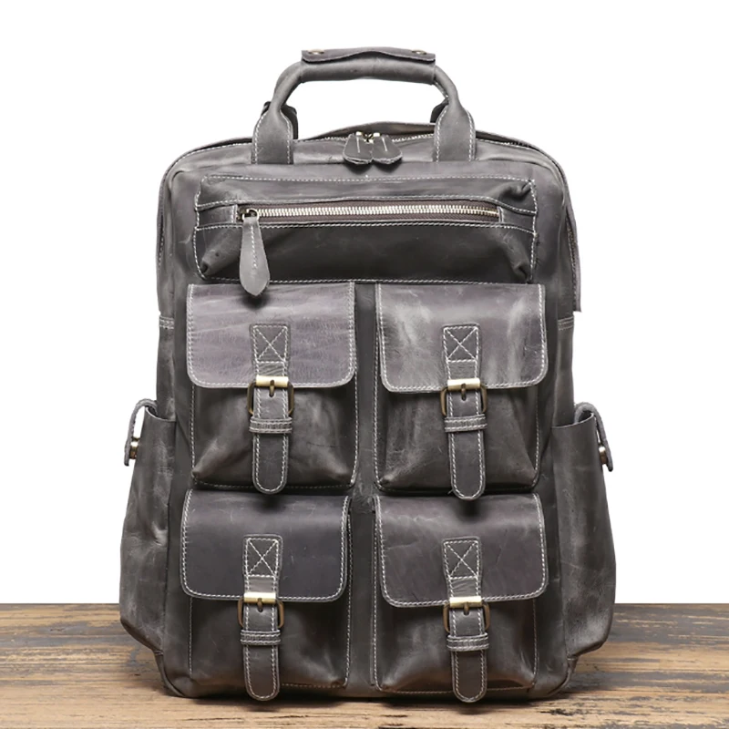 Europe and the United States Retro Men Crazy Horse Leather Outdoor Travel Backpack Leather Cowhide Large Capacity Computer Bag
